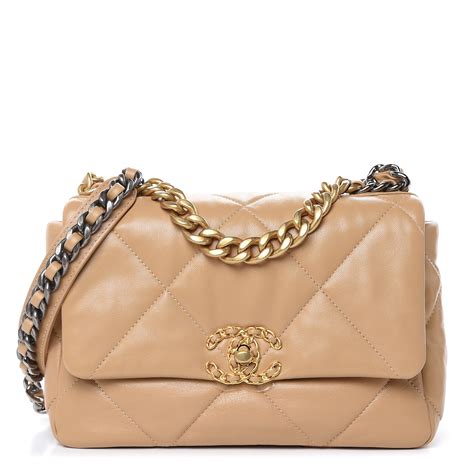 chanel lambskin quilted large chanel 19 flap dark beige|chanel handbags phone number.